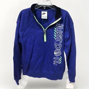 Nike Just Do It Boys Athletic Youth Medium Collar Pullover Blue Zipper 1/4 new